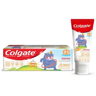 Colgate зубная паста детская 3-5 защита от кариеса без фторида для детей от 3 до 5 лет со вкусом апельсина 60 мл 