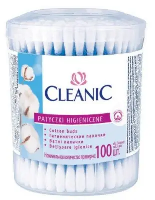 Cleanic ватные палочки гигиенические в круглой коробке 100 шт 