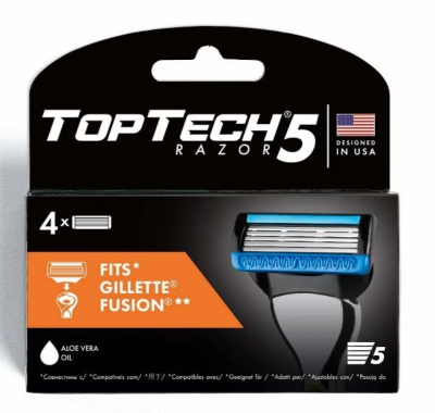 top tech razor 5 сменные кассеты мужские 4шт совместимы с gillette fusion 