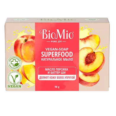 BioMio Натуральное мыло Superfood с маслом Персика и баттером Ши 90 г