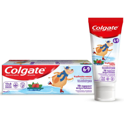 Colgate зубная паста детская  6-9 защита от кариеса с фторидом для детей от 6 до 9 лет со вкусом клубники и мяты 60 мл 