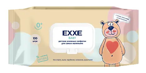 Exxe baby серия 0+ влажные салфетки для детей 100 штук