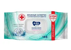 Aura влажные салфетки с антибактериальным эффектом big с крышкой 144 шт