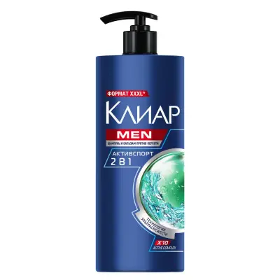 Клиар men шампунь и бальзам 2 в1 для волос мужской от перхоти с ментолом и таурином активспорт 1 л 