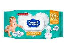 Aura влажные салфетки для детей солнце и луна c экстрактом липы 100 шт с крышкой