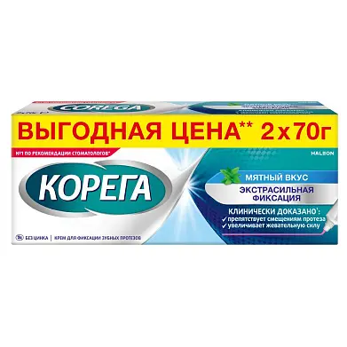 Корега экстра сильный мятный крем для фиксации 2*70 гр