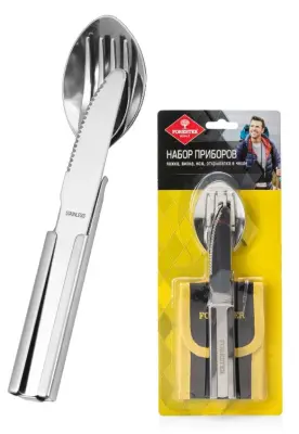 FORESTER набор ложка вилка нож открывалка 16-18 см в чехле из нерж стали 