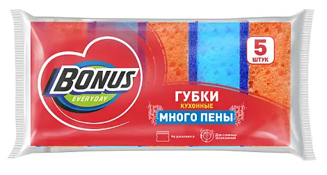 BONUS крупнопористые губки для мытья посуды много пены 5 шт