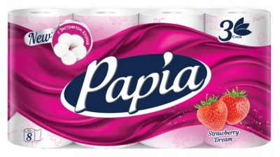 Papia туалетная бумага Strawberry Dream белая трёхслойная 8шт 
