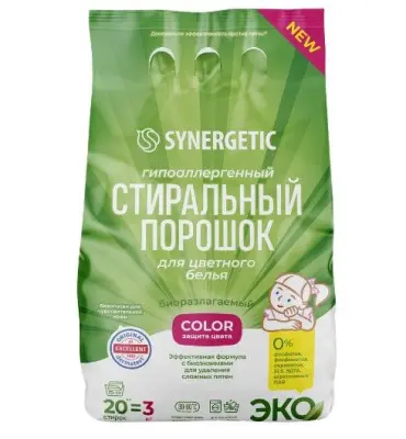 Synergetic гипоаллергенный стиральный порошок для цветного белья color 3 кг 