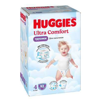 Huggies ultra comfort 4 9-14 кг трусики подгузники 92 шт для мальчиков 