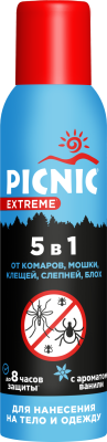 Picnic extreme аэрозоль 5 в 1 от комаров мошек клещей слепней блох 150 мл 
