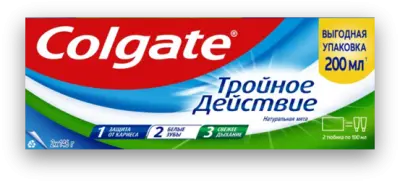 Colgate зубная паста тройное действие натуральная мята 100 мл + 100 мл 