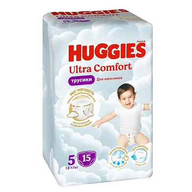 Huggies ultra comfort 5 12-17 кг трусики подгузники 15 шт для мальчиков