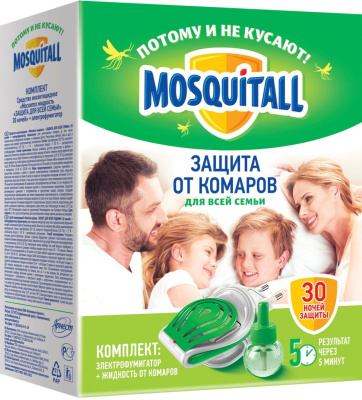 Mosquitall комплект электрофумигатор жидкость 30 ночей от комаров защита для всей семьи 30 мл 