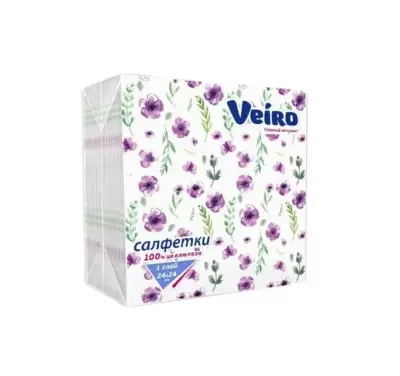 Veiro салфетки 1 слойные с рисунком анютины глазки 24*24 50 листов 