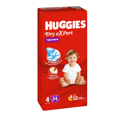 Huggies dry expert 4 l 9-14 кг трусики подгузники 54 шт 