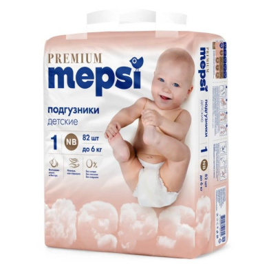 Mepsi детские подгузники premium nb до 6 кг 82 шт 