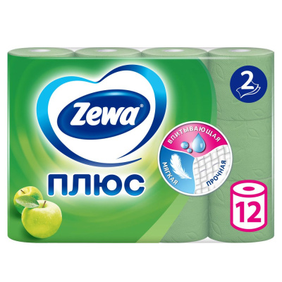 Zewa туалетная бумага плюс 2 х слойная яблоко 12 шт 