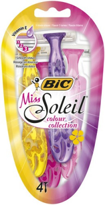 BIC Станки одноразовые Miss SOLEIL COLOUR  (4шт.) с тремя лезвиями 