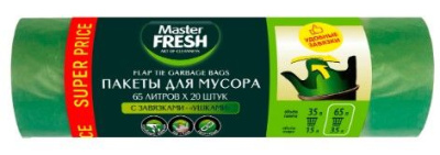 Master FRESH пакеты для мусора с ушками 65л 20шт 14мкм зеленые 
