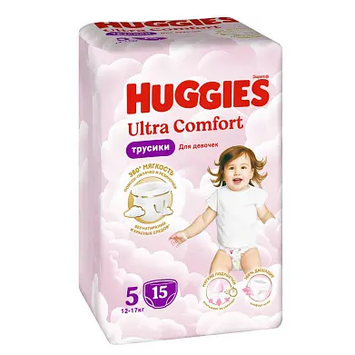 Huggies ultra comfort 5 12-17 кг трусики подгузники 15 шт для девочек