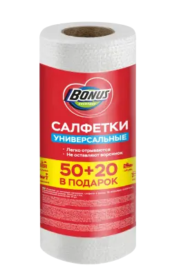 BONUS салфетки для уборки вискозные в рулоне 50+20 шт 