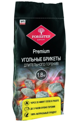 Forester брикеты древесно-угольные длит горения с роллом для розжига 1,8кг 