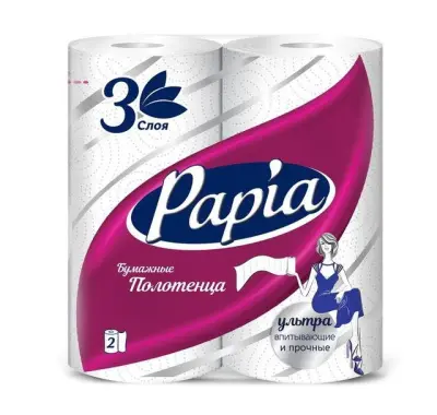 Papia бумажные полотенца белые трёхслойные 2шт 