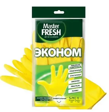Master FRESH эконом хозяйственные перчатки латексные с хлопком 1 пара большой размер желтые