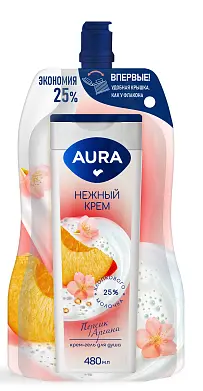 Aura крем гель для душа персик и аргана дой пак 480 мл