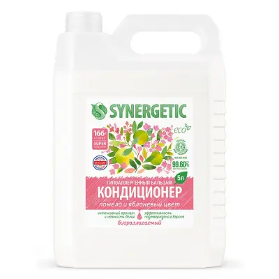 Synergetic биоразлагаемый концентрированный гипоаллергенный бальзам кондиционер для белья помело и яблоневый цвет 5 л 