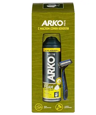 Arko men подарочный набор пена hemp 200 мл  + станок pro3