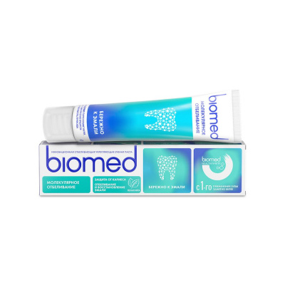 Biomed healthywhite инновационная зубная паста защита от кариеса отбеливание и восстановление эмали лесная мята 65 г 