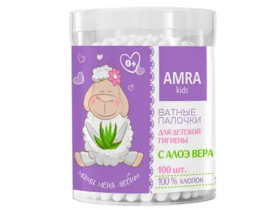 Amra ватные палочки для детской гигиены с алоэ вера 100 шт 
