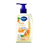 Aura Pure cotton крем мыло 2 в1 для рук и тела хлопок и мёд флакон дозатор 300 мл