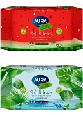Aura tropic cocktail освежающие влажные салфетки 60 шт в ассортименте