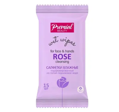 Premial салфетки влажные очищающие роза 15 шт 