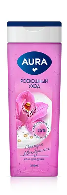 Aura гель для душа орхидея и макадамия флакон флиптоп 390 мл