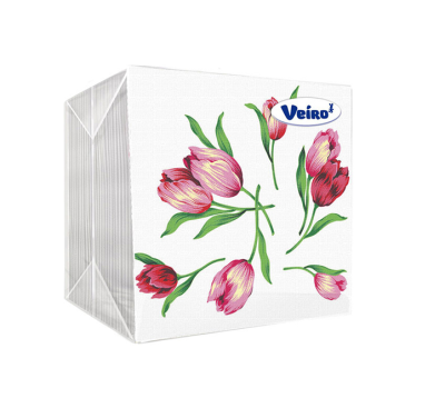 Veiro салфетки 1 слойные с рисунком розовый цветок 24*24 100 листов 