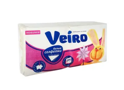 Veiro салфетки 1 слойные белые 27*24 200 листов 