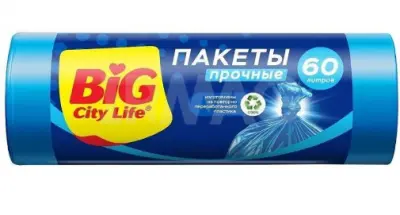 BIG City Пакеты для мусора 58*77 см 60л синие 20 шт 