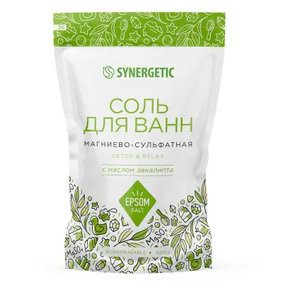 Synergetic соль для ванн магниево сульфатная с маслом эвкалипта 1 кг 
