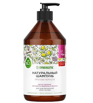 Synergetic натуральный бессульфатный шампунь против перхоти для чувствительной кожи головы 750 мл