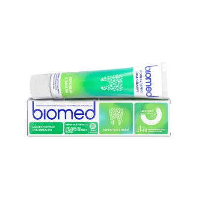 Biomed инновационная зубная паста взрывная свежесть отбеливание и восстановление эмали свежий огурец и мята 65 г 