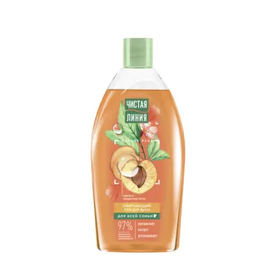 Чистая Линия гель для душа смягчающий для всей семьи на натуральной основе с персиком и маслом миндаля 750 мл 