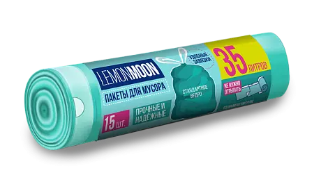 Lemon Moon пакеты для мусора прочные с завязками раздельные 35 л 15 шт