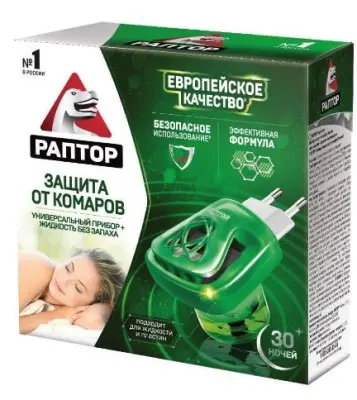 РАПТОР комплект прибор жидкость от комаров 30 ночей 