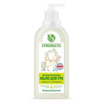 Synergetic мыло жидкое мелисса и ромашка чистота и ультразащита 99,9% 0,5 л 