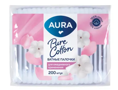 Aura ватные палочки 200 шт п э пакет 
